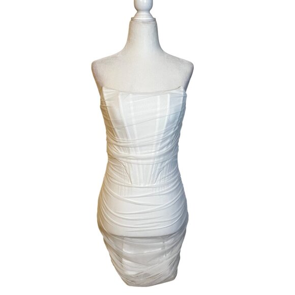 superdown Sonya Bustier Mesh Dress in White Small Womens Strapless Corset - Picture 5 of 9
